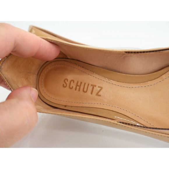 Schutz Ballet Flats Women's 5.5 Tan Patent Leather Pointy Toe Slip On Shoes Nude - Picture 10 of 11